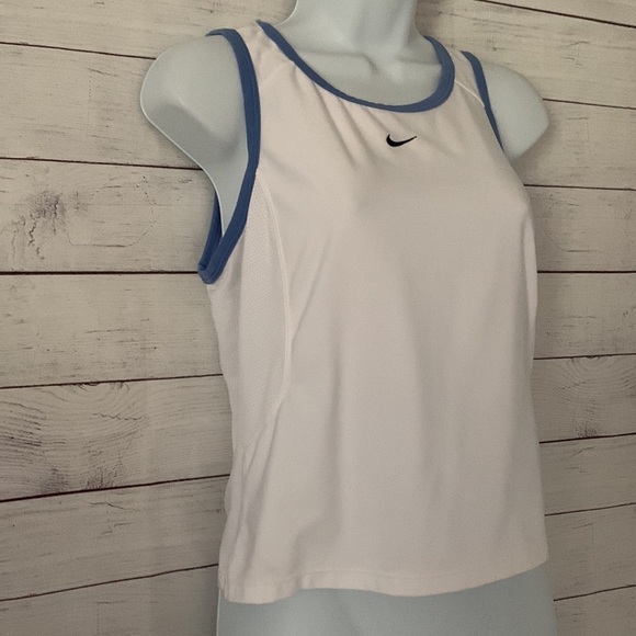 Nike Court Dri-Fit Racerback Tank Top - White with Blue trim, mesh inserts - Picture 3 of 11
